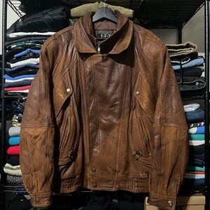 Vintage Men's Distressed Brown Leather Field Jacket